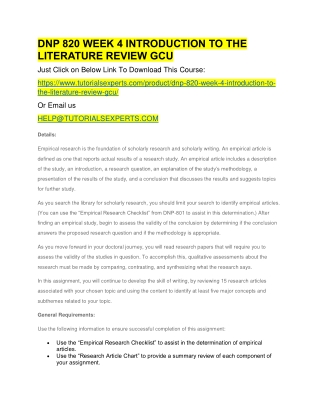 DNP 820 WEEK 4 INTRODUCTION TO THE LITERATURE REVIEW GCU