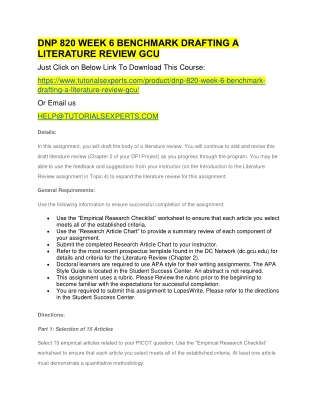 DNP 820 WEEK 6 BENCHMARK DRAFTING A LITERATURE REVIEW GCU