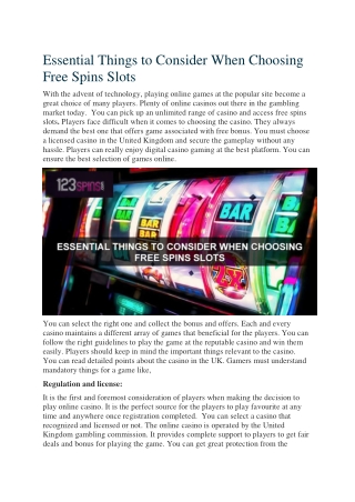 Essential Things to Consider When Choosing Free Spins Slots