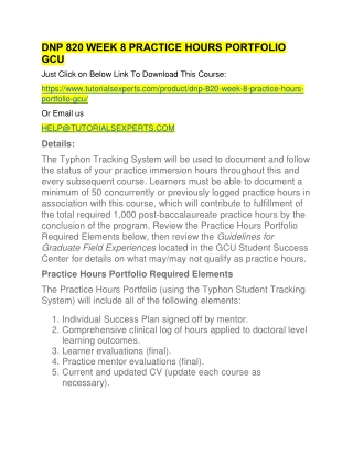 DNP 820 WEEK 8 PRACTICE HOURS PORTFOLIO GCU