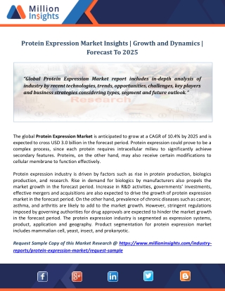 Protein Expression Market Insights | Growth and Dynamics | Forecast To 2025