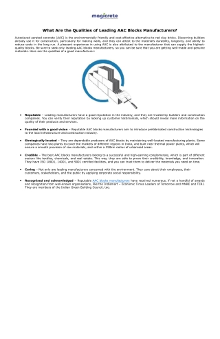 What Are the Qualities of Leading AAC Blocks Manufacturers