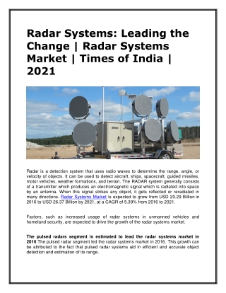 Radar Systems: Leading the Change | Radar Systems Market | Times of India | 2021