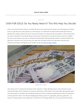 How can Get instantly Cash for Gold in Delhi