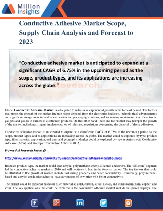 Conductive Adhesive Market Scope, Supply Chain Analysis and Forecast to 2023