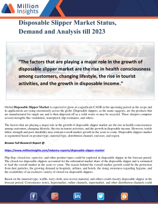 Disposable Slipper Market Status, Demand and Analysis till 2023