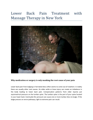 Lower Back Pain Treatment with Massage Therapy in New York