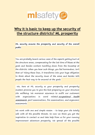 Why it is basic to keep up the security of the structure districts? ML prosperity