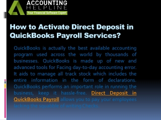 How to Activate Direct Deposit in QuickBooks Payroll Services