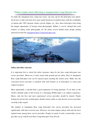 Things to enquire about while being on Annapurna Base Camp helicopter tour