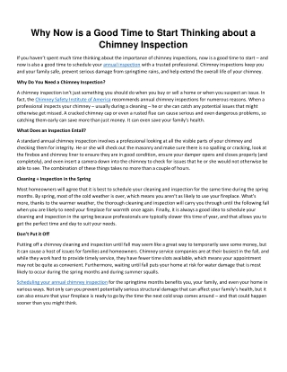 Why Now is a Good Time to Start Thinking about a Chimney Inspection