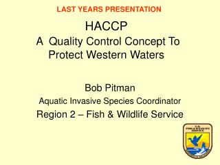 HACCP A Quality Control Concept To Protect Western Waters