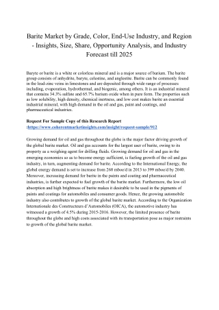 Barite Market by Grade, Color, End-Use Industry, and Region - Insights, Size, Share, Opportunity Analysis, and Industry