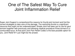 One of The Safest Way To Cure Joint Inflammation Relief