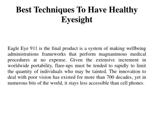 Best Techniques To Have Healthy Eyesight