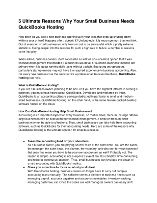 5 Ultimate Reasons Why Your Small Business Needs QuickBooks Hosting