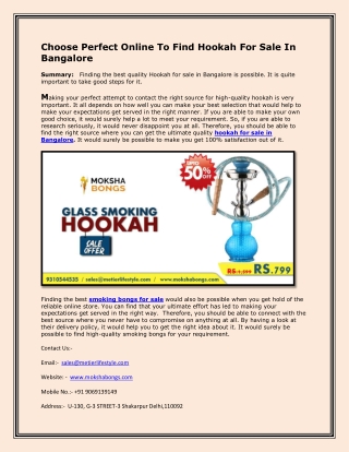 Choose Perfect Online To Find Hookah For Sale In Bangalore | Mokshabongs