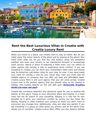 Rent the Best Luxurious Villas in Croatia with Croatia Luxury Rent