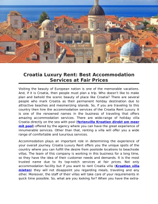 Croatia Luxury Rent: Best Accommodation Services at Fair Prices