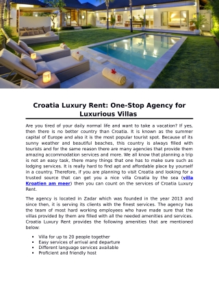 Croatia Luxury Rent: One-Stop Agency for Luxurious Villas