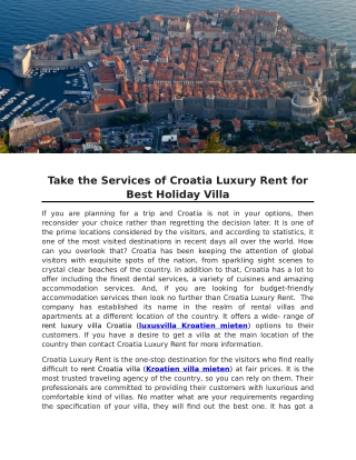 Take the Services of Croatia Luxury Rent for Best Holiday Villa