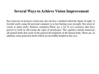 Several Ways to Achieve Vision Improvement