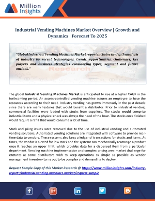 Industrial Vending Machines Market Overview | Growth and Dynamics | Forecast To 2025