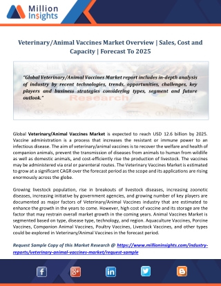 Veterinary/Animal Vaccines Market Overview | Sales, Cost and Capacity | Forecast To 2025
