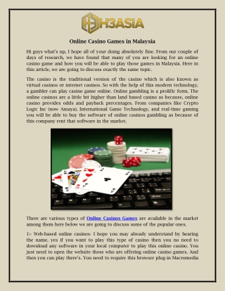 Online Casino Games in Malaysia