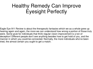 Healthy Remedy Can Improve Eyesight Perfectly