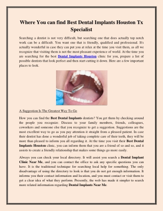 Where You can find Best Dental Implants Houston Tx Specialist