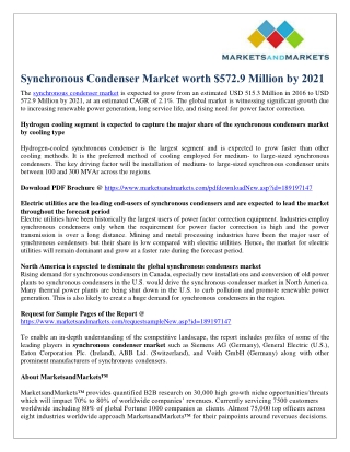 Synchronous Condenser Market worth $572.9 Million by 2021