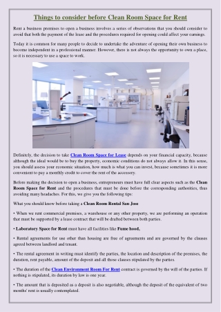 Things to consider before Clean Room Space for Rent