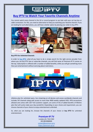 Buy IPTV to Watch Your Favorite Channels Anytime