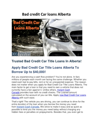 Bad credit Car loans Alberta