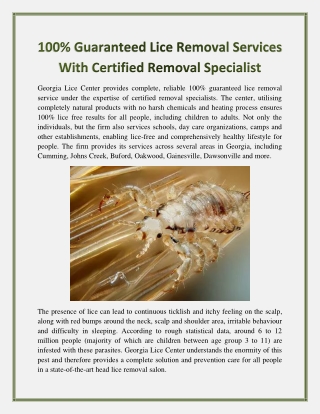 100% Guaranteed Lice Removal Services With Certified Removal Specialist
