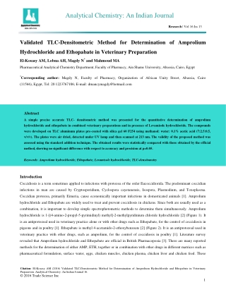 Validated TLC-Densitometric Method for Determination of Amprolium Hydrochloride and Ethopabate in Veterinary Preparation