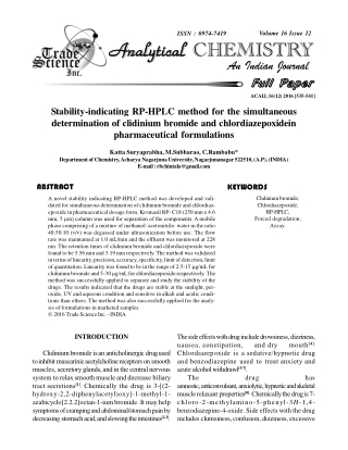 Stability-indicating RP-HPLC method for the simultaneous determination of clidinium bromide and chlordiazepoxidein pharm