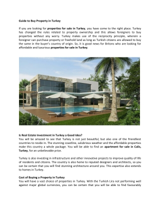 Guide to Buy Property in Turkey