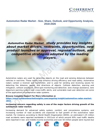 Automotive Radar Market - Size, Share, Outlook, and Opportunity Analysis, 2018-2026