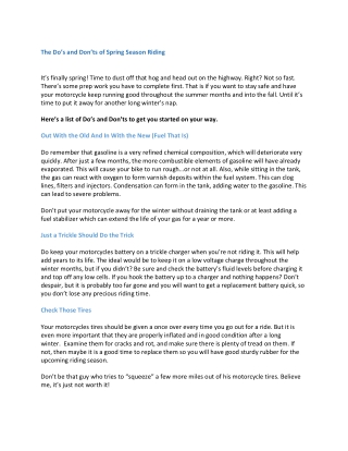 The Do’s and Don’ts of Spring Season Riding
