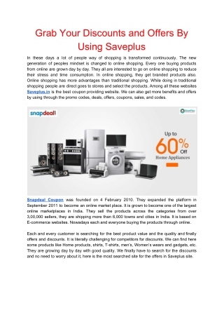Grab Your Discounts and Offers By Using Saveplus