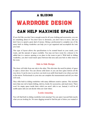 A Sliding Wardrobe Design can Help Maximise Space