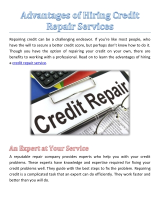 Advantages of Hiring Credit Repair Services