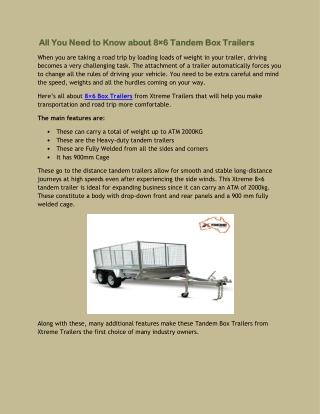 All You Need to Know about 8×6 Tandem Box Trailers
