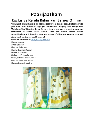 Exclusive white gold pure Kerala kalamkari Saree online