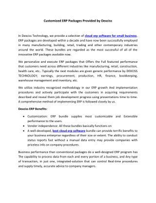 Customized ERP Packages Provided by Dexciss