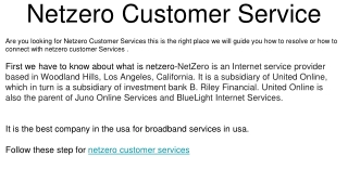 NETZERO CUSTOMER SERVICES