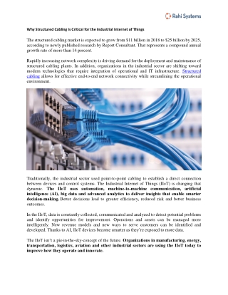 Why Structured Cabling Is Critical for Industrial Internet of Things