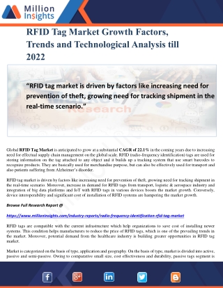 RFID Tag Market Growth Factors, Trends and Technological Analysis till 2022